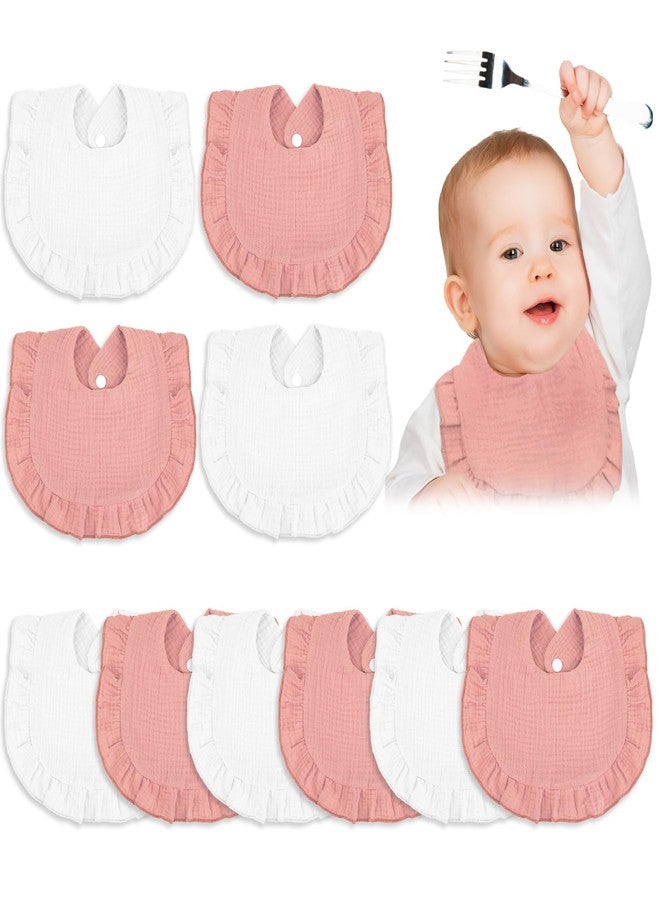Seematn 10 Pcs Baby Muslin Bibs for Unisex Girls & Boys Drool Bibs Bandana Ruffle Soft Cotton for Newborn Infants Toddlers(Pink, White) - Image 1
